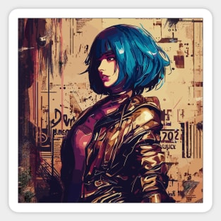 Grunge anime cyber girl graffiti street art Sticker